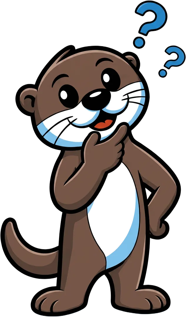 Otto the otter mascot with question marks