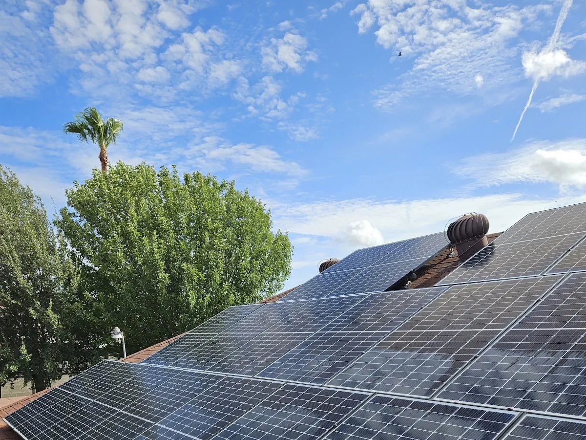 Freshly cleaned solar panels on a Laredo home rooftop